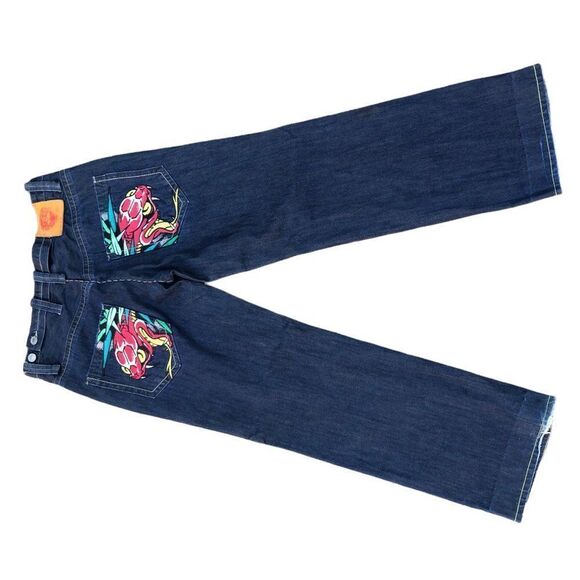 Rare Ed Hardy Embroidered Jeans Size 36 'Snake Bite' - Picture 8 of 15